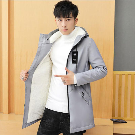 Autumn Jacket Men's Mid-length Winter Padded Jacket Men's Hooded Jacket Plus Velvet Coats