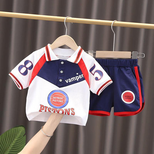 Baby Boy Summer Suit Children's Clothes Foreign Boy Summer Short-sleeved POLO Shirt Two-piece Tide