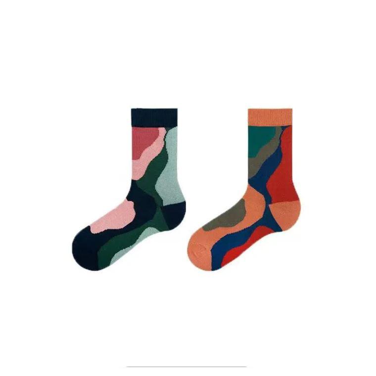 Two Pairs of Retro Texture Socks Morandi Color Block Fashion Women's Socks