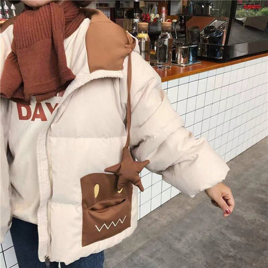 Cute Short Padded Jacket Women Loose Coat Hooded Cotton Coat Women Bread Coat