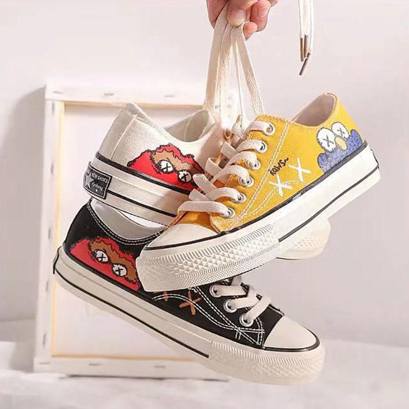 Graffiti Canvas Shoes Women's Korean Student Flat Shoes Retro Port Style Harajuku Sneakers