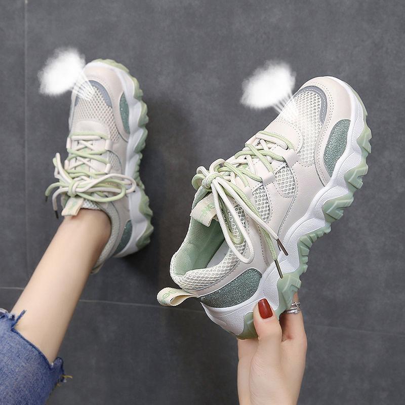 Sports Shoes Women Spring All-match Thick-soled Breathable Casual Shoes Mesh Sports Shoes Comfortable and Light