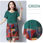 Vintage M-XXXL Summer Cotton and Linen Short-sleeved Knee-length Geometric Splicing Dress
