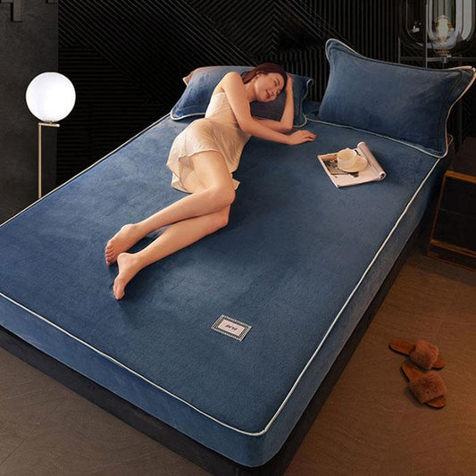 3pcs/set Winter Coral Fleece Bedspread Thick Warm Flannel Mattress Cover Non-slip Bedspread Protective Cover