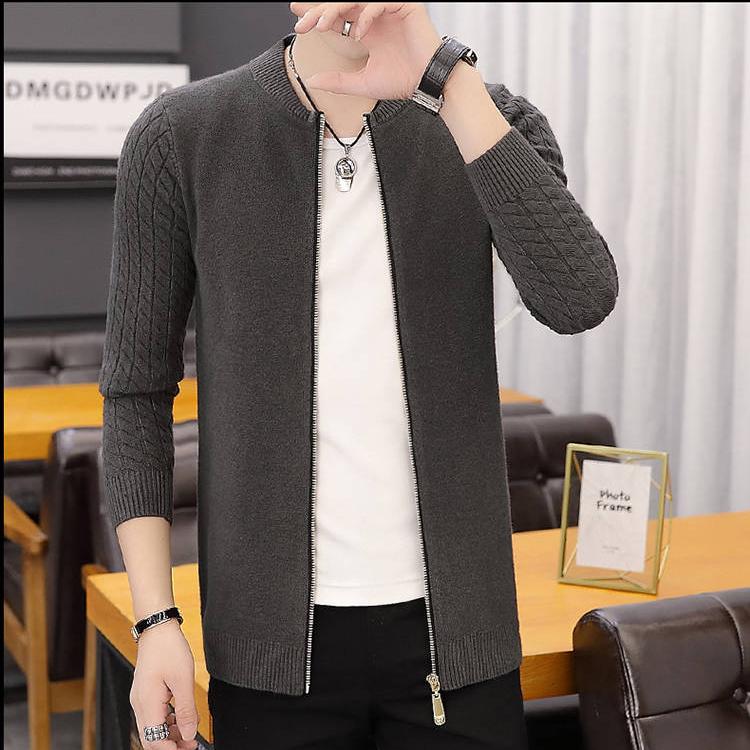 Mens Fleece Sweater Autumn Winter Warm Cashmere Dress Slim Fat Wool Zipper Sweater Men Knitted Coat