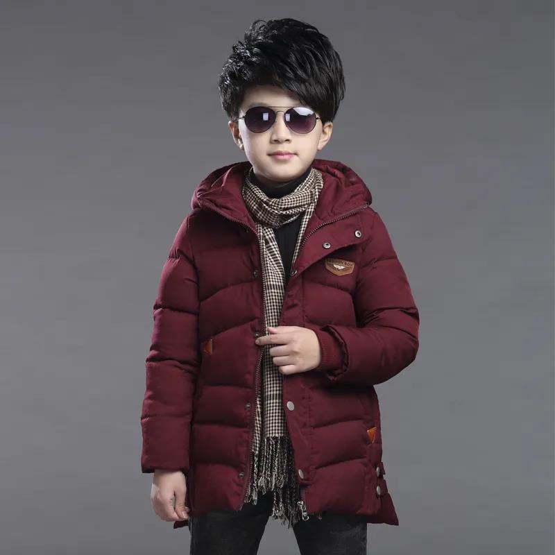 Boy's Cotton-padded Jacket Western Style Children's Coat Plus Velvet Padded Jacket Winter Clothes In The Big Children's Mid-length Korean Version