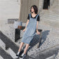 Denim Suspender Skirt Spring Summer Loose Over The Knee Mid-length Suspender Dress Thin
