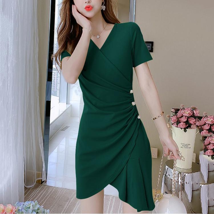 Irregular Folds Sexy M-XXXL Women's Summer Dress Short Sleeve V-Neck Knee-length Daily Wear Office Dating Party