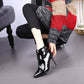 Women's Pointed High-heeled Martin Boots Zipper  Leather Bright