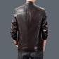 Stand-up Collar Plus Velvet Men's Leather Slim Fashion Young and Middle-aged Handsome Washed Leather Jacket