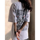 Summer Women Couple's Printed Short Sleeve Casual T-shirt Loose Vintage Round Collar Streetwear Cool T-shirt
