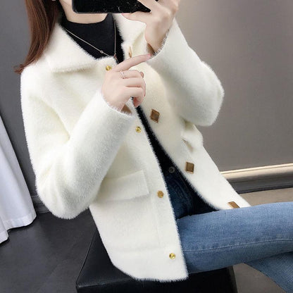 Thick and Elegant Noble Knitted Women's Sweater Winter Korean Fashion Trendy Women's Short Jacket Mink Velvet Loose Cardigan Women's Jacket