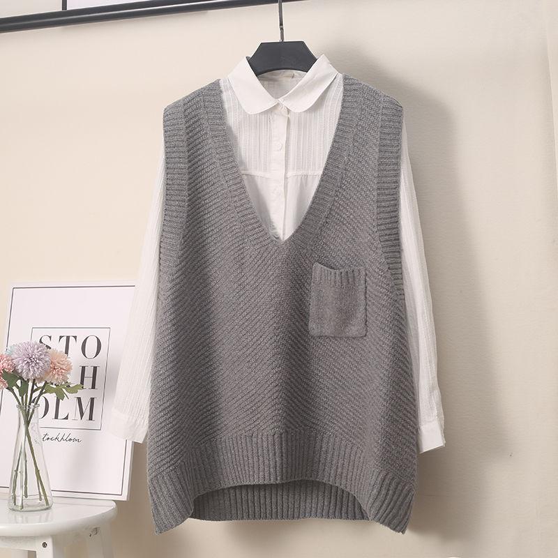 Spring and Autumn Mid-length Vest Plus Size V-neck Loose Sweater Knitted Sleeveless Women's Vest