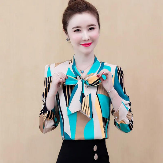 Shirt Women's Fashion Long-sleeved Temperament Printing High-end Chiffon Shirt Women's Foreign Style Top