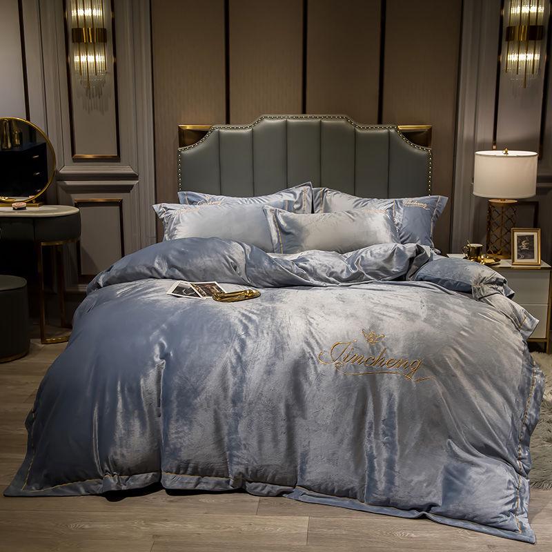 4pcs Bedding Set Pure Color Cotton Bed Sheet Warm Flannel Quilt Cover Pillowcase Bedding Sets