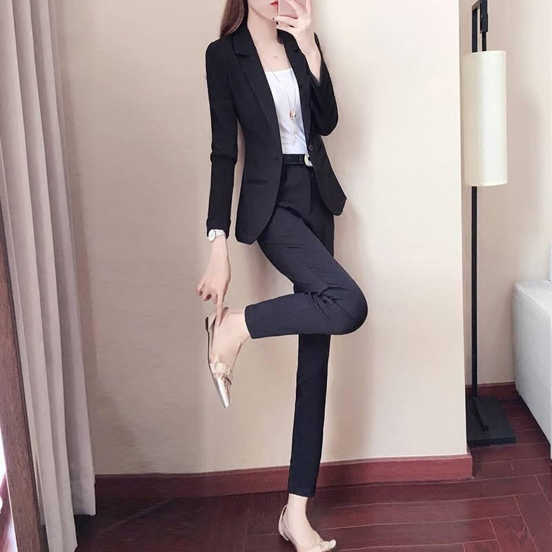 Suit Suit Female Spring and Autumn Temperament British Style Two-piece Suit Jacket + Suit Pants Casual Work Clothes Professional Suit Two-piece Suit