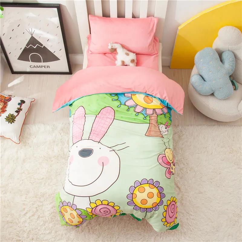 Children's Bed Three-piece Pillowcase Quilt Cover Sheet Milk Velvet Warm Bed Set Cartoon Animals