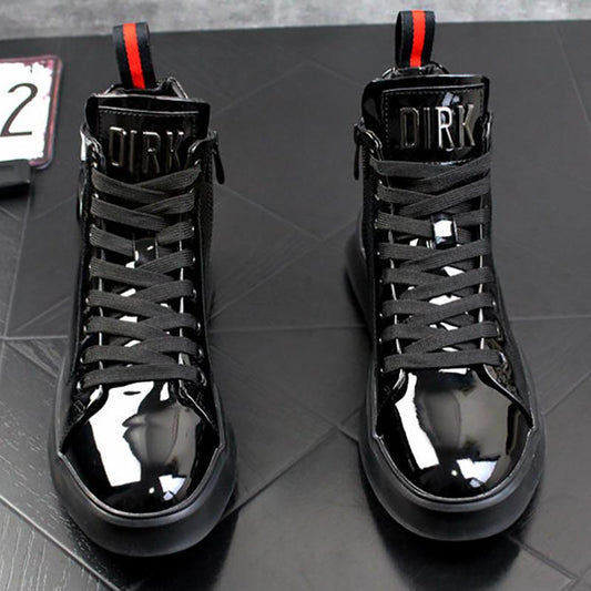 Men's Four Seasons Trendy Shoes Patent Leather Bright Leather Sneakers Boys High-top Casual Shoes