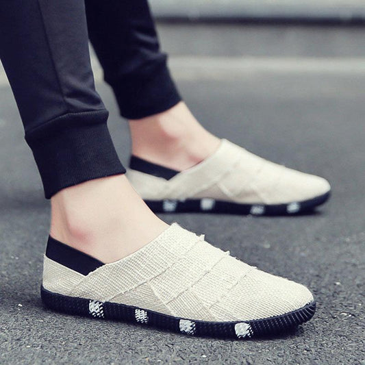 Summer Breathable Men's Linen Casual Canvas Semi-plank Shoes One Pedal Lazy Men's Shoes Without Heel Shoes
