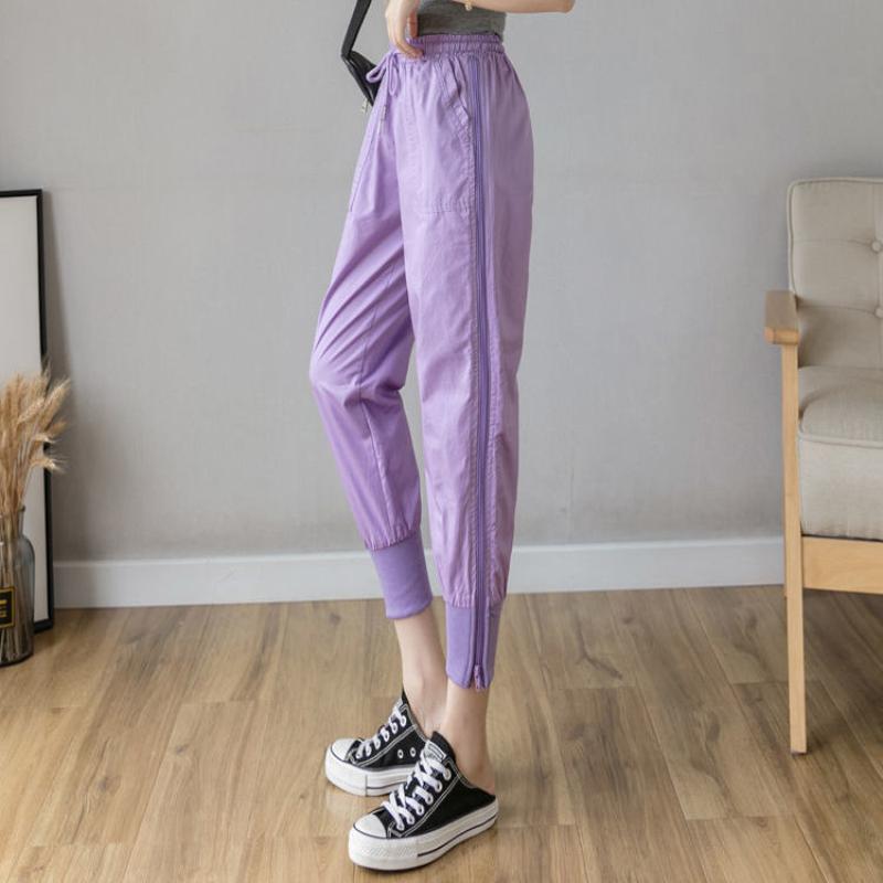 Super Fire Overalls Women's Summer Thin Section Beamed Feet Small Cropped Trousers Thin Legging Pants Side Zipper Sports Pants