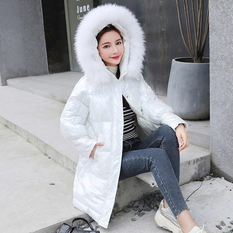 Bright Color Bright Cotton Coat Women 2 Color-changing Cotton Coat Thick Stand-up Collar Mid-length Coat