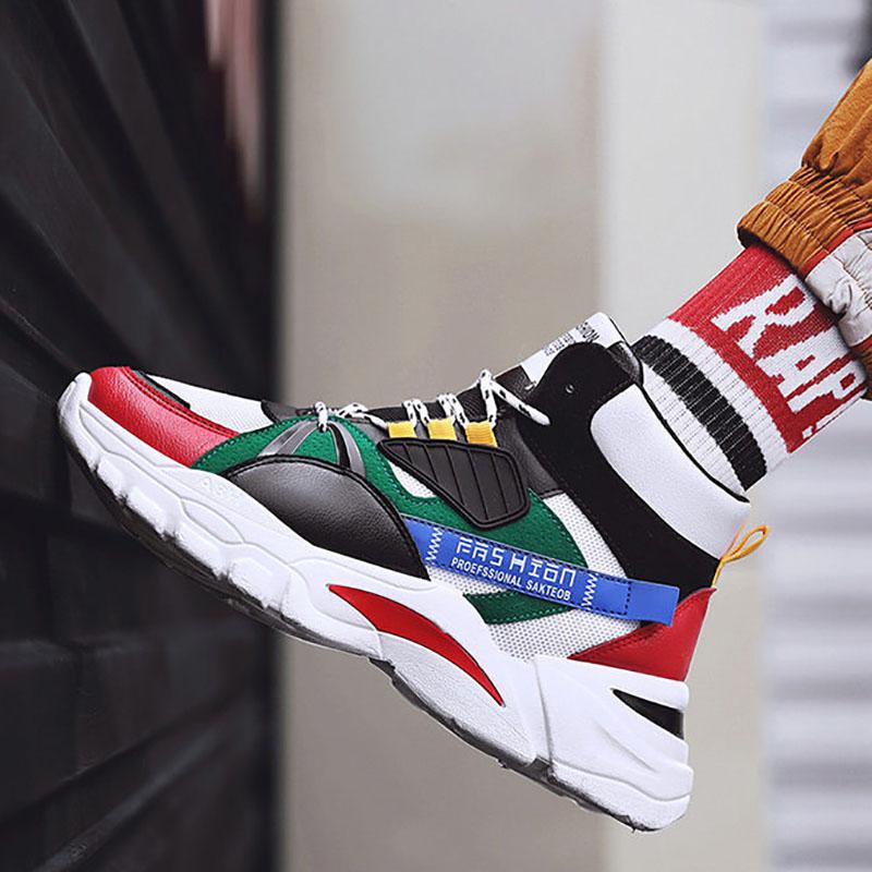 Spring Men's High-top Sports Shoes Men's All-match Height Increase Shoes Breathable Student Shoes Men