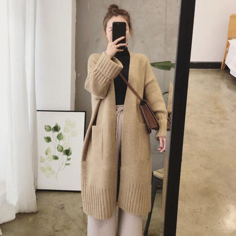 Korean Version of The Spring and Autumn New Women's Casual Loose Loose Slim Mid-length Knitted Cardigan All-match Sweater