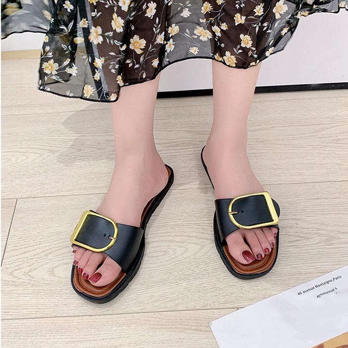 WTEMPO Slippers Women Square Head Flat  Indoor Non-slip  Flip Flop Beach Bedroom Home Go Out One Size too Small