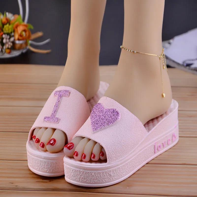 High Heel Summer Slippers Women's Thick Bottom Non-slip Wear-resistant Home Wear Slippers