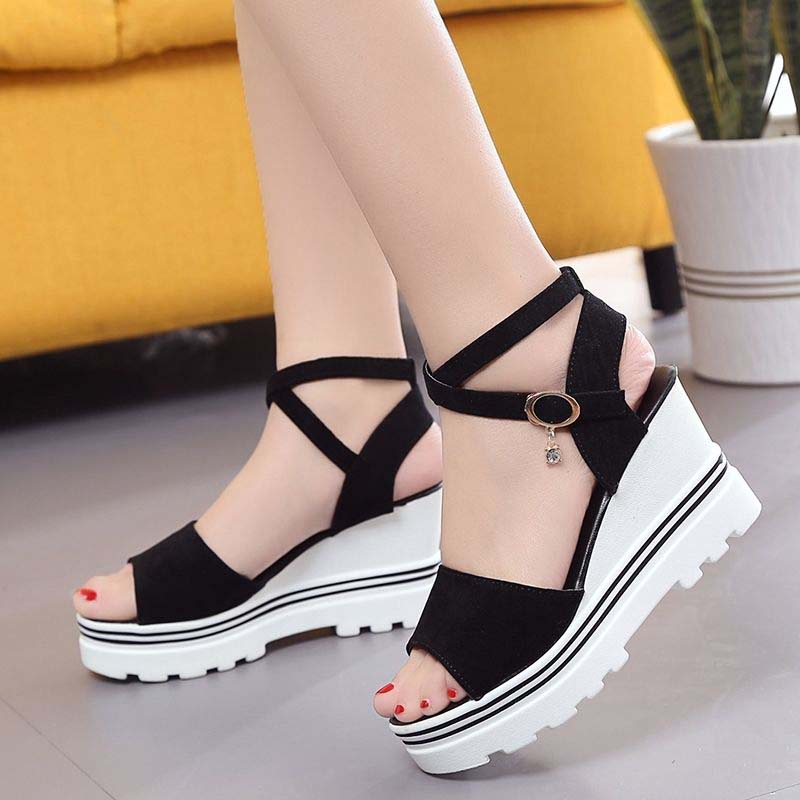 Summer Korean Style Slope with High-heeled Roman Shoes Thick-soled Student Sandals Women's Cross Platform Platform Women's Shoes