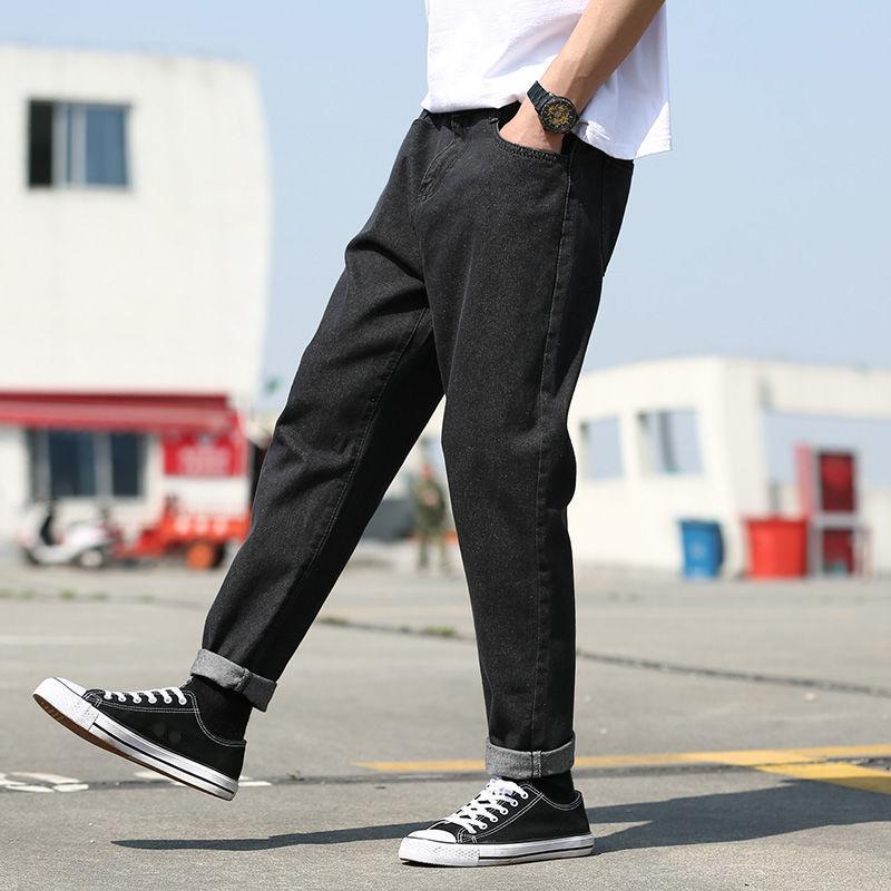 Straight Loose Jeans Men's Versatile Thin Trousers Male Students Summer Cropped Trousers
