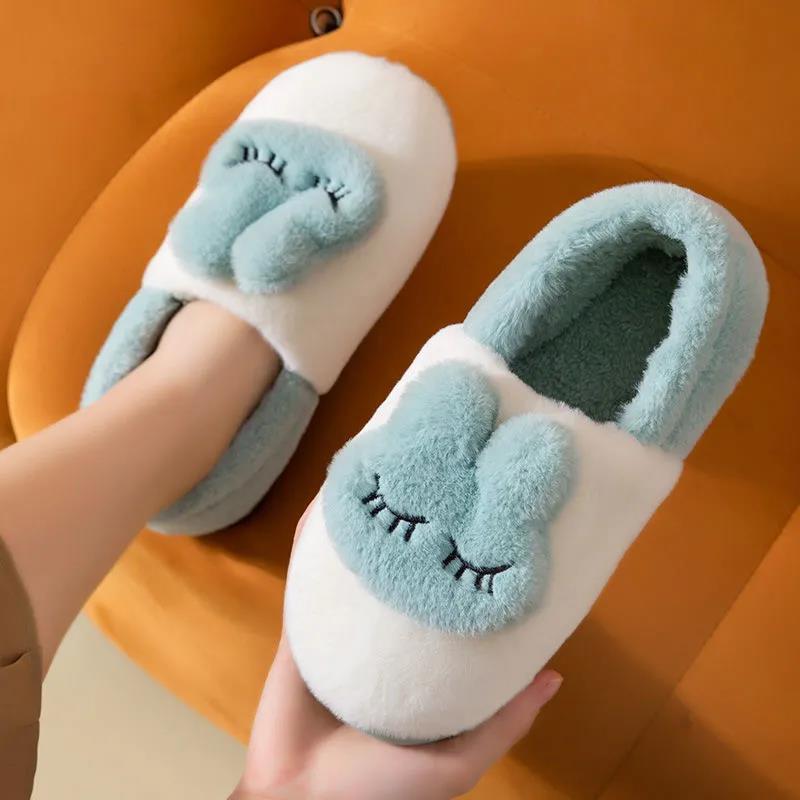 New Fashion Autumn Winter Cotton Slippers Rabbit Ear Home Indoor Slippers Winter Warm Shoes Womens Cute Plus Plush Slippers