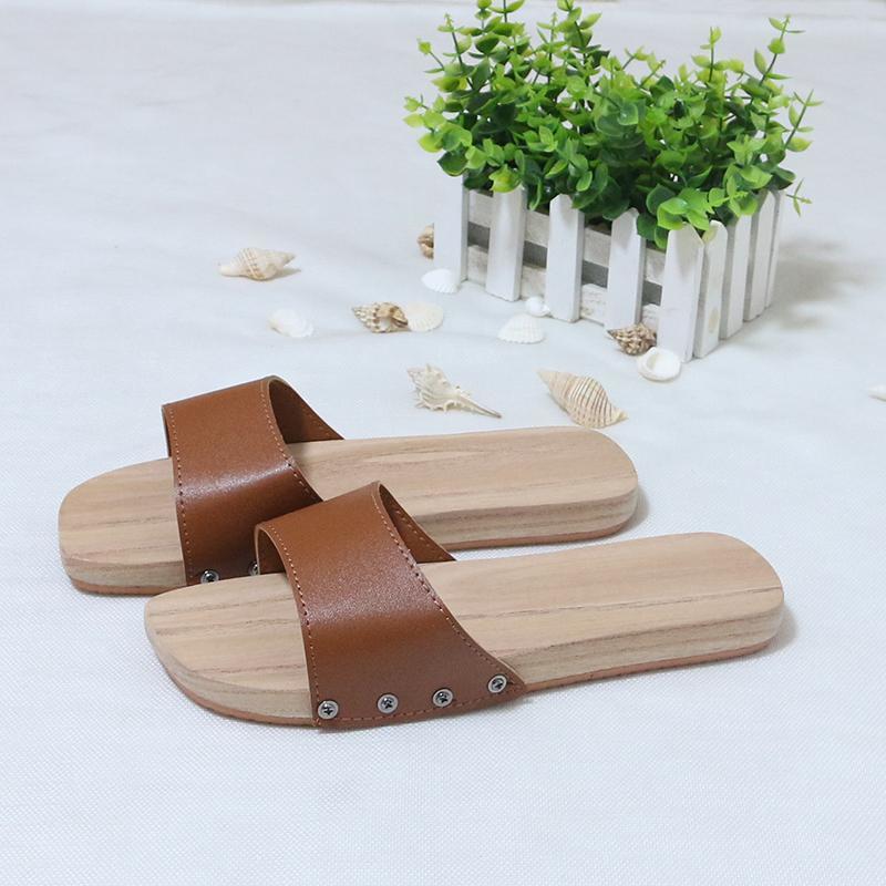 Wooden Slippers Women Clogs Men and Women Couple Models Sandals Bottom Indoor Bathroom Wooden Shoes