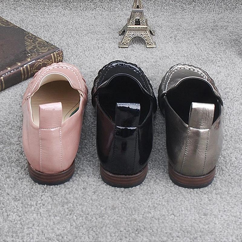 Women's Shallow Mouth Casual Shoes Peas Shoes Round Toe Flat Spring and Autumn Single Shoes British Style Leather Shoes Lazy Pedal Shoes