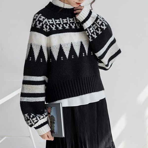 Vintage  Printed Sweater Women Bottoming Sweater Loose Casual Knit Pullover Sweater Autumn Winter