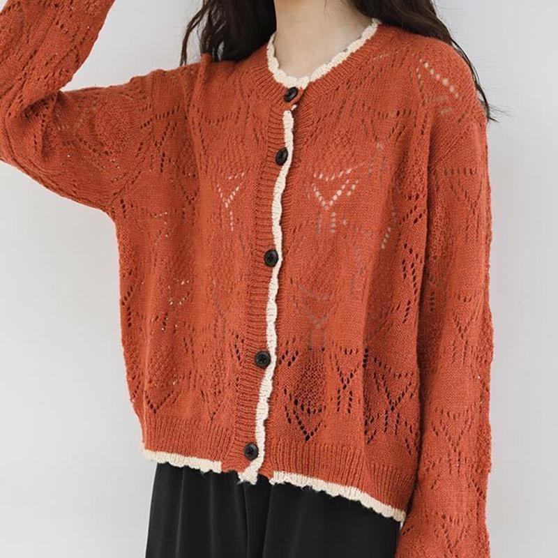 Spring  Autumn Long Sleeve Hollow Knitted Sweater Cardigan Jacket Loose Women's Casual Fashion Top Student