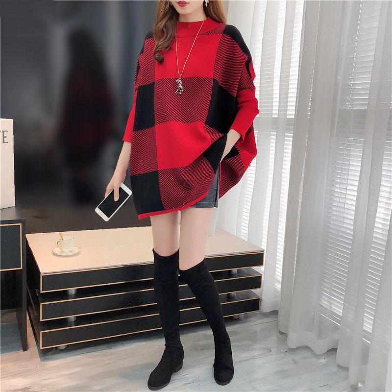 Autumn and Winter Mid-length Knitted Sweater High Neck Loose Plus Size Top Fashion Pullover Women's Dress