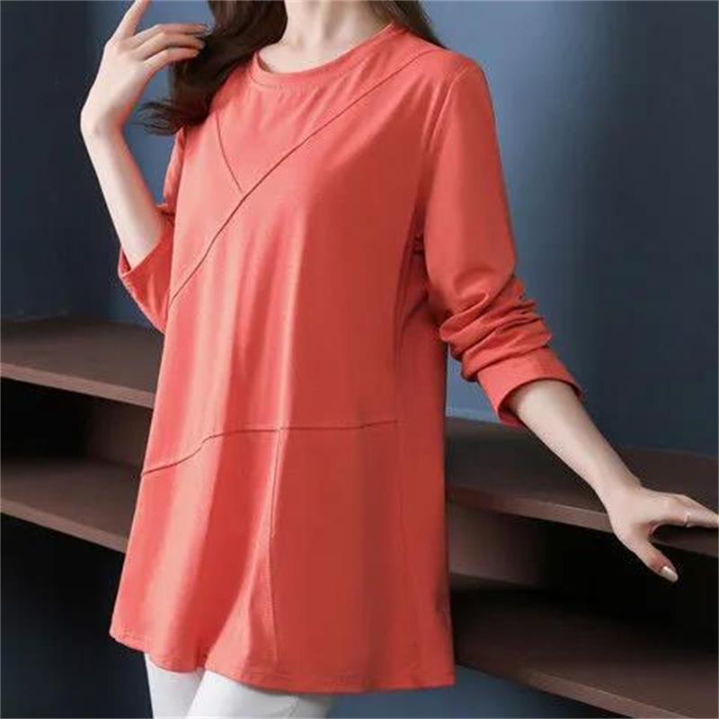 Spring Fall Long Sleeve Splicing T-Shirts Women Clothing Fashion Casual Plus Size Loose Tee Shirt Femme Tops Pullovers
