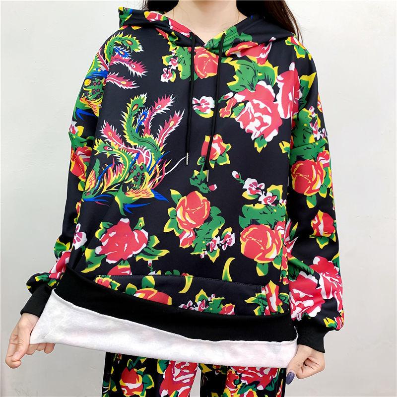 2pcs/set  Women Sweatshirt Set Loose Printed Hoodies Harem Pants Two-piece Set Laies Outfits