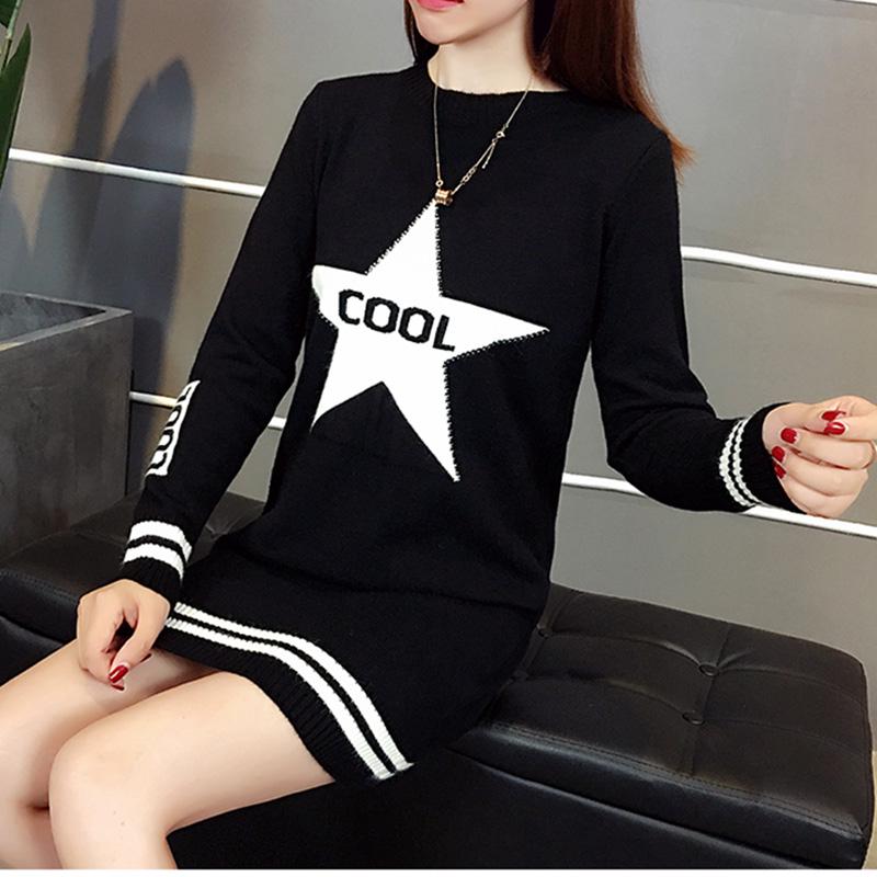 Autumn and Winter Mid-length Dress Long Sleeve Slim Round Neck Sweater
