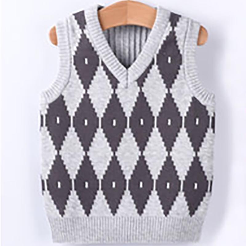 Knitted Baby Vest Children's Checker Printed Vest Boys Knitted V-neck Vest Fall/ Winter Outwear