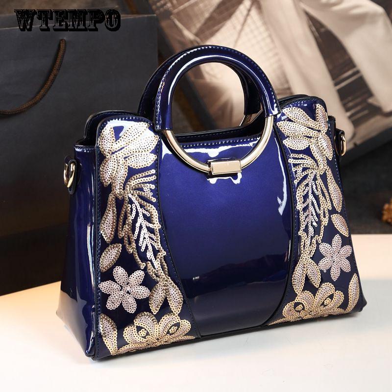 Single Shoulder Messenger Bag Female Fashion Wild Handbag Embroidered Handbags Patent Leather