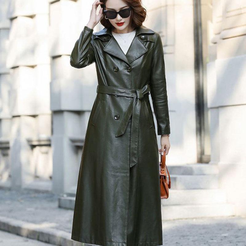 Winter Women's Leather Jacket Fashion Waist Mid-length Leather Jacket Plus Cotton Thicker PU Leather Large Size Leather Jacket
