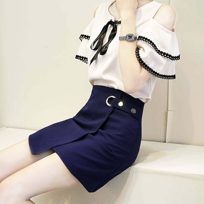 Pofulove S-2XL Women Anti-light Irregular Skirt High Waist Slim Sexy Mini A-line Skirt Hip Skirts