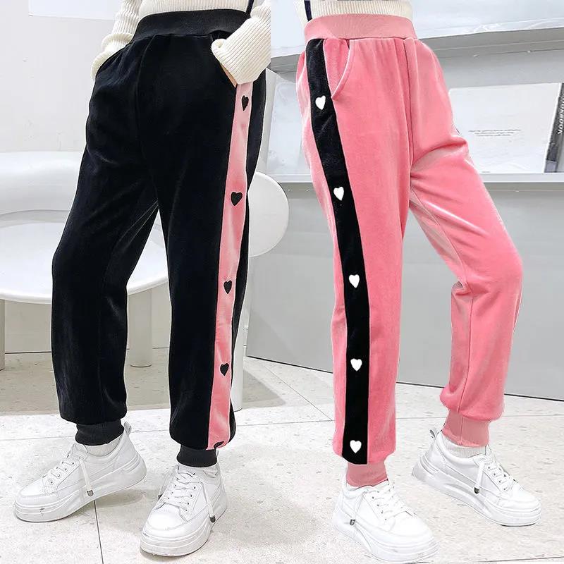Girls' Pants 2021 Autumn Winter Plus Velvet Thick Casual Pants Big Children's Sports Pants Wear One Velvet To Keep Warm