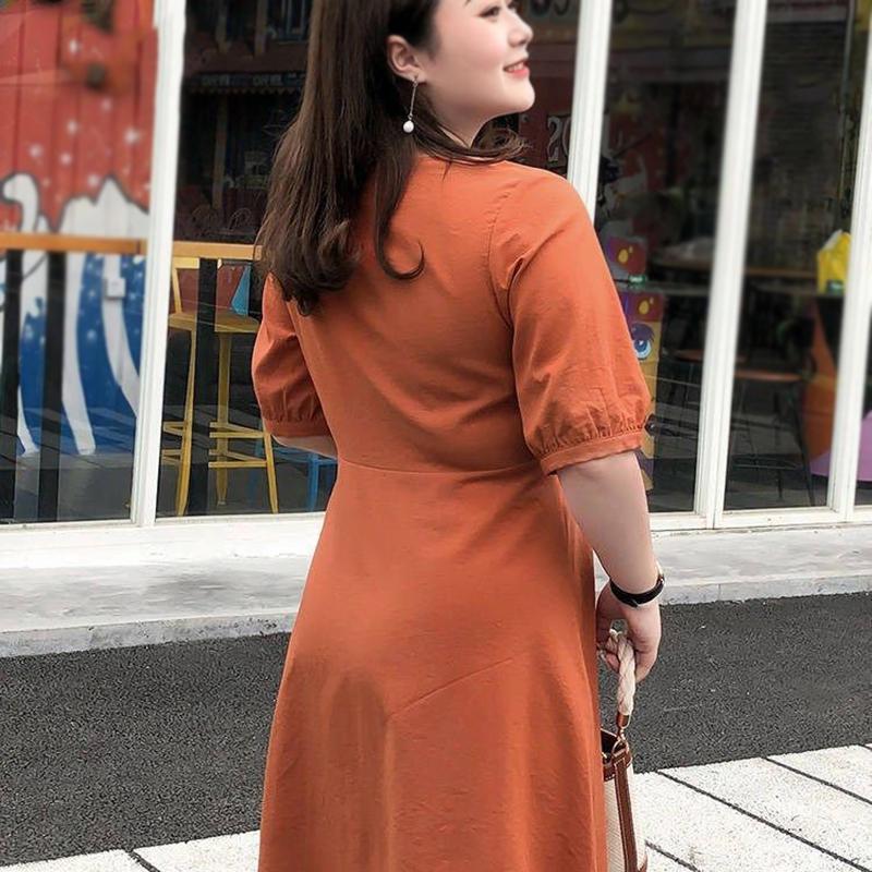 Solid Color Large Size L-XXXXXL Women's Summer Dress Short Sleeve V-Neck Above Knee