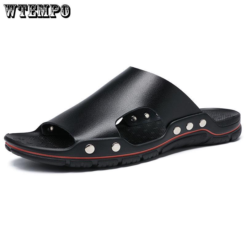 Pair of Shoes Men Hand-stitched Outdoor Closed Toe Leather Sandals Summer Beach Slippers