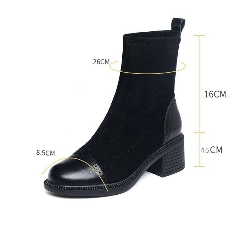 Stretch Boots Women's British Style Martin Boots Short Boots Women's Mid-tube Single Boots Motorcycle Boots Chelsea Boots