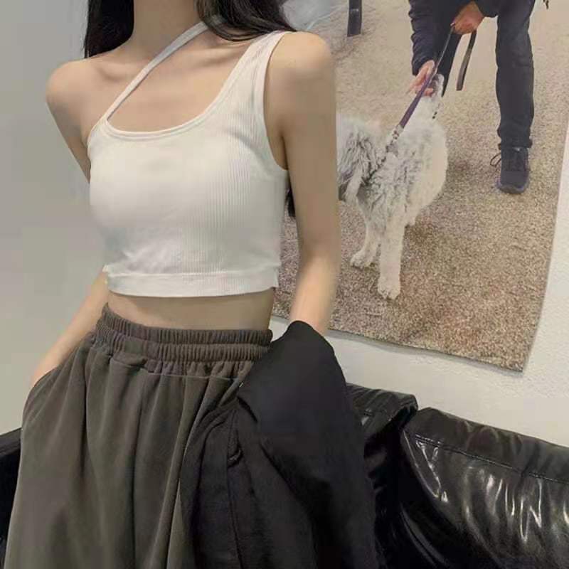 Half Turtleneck Sling Girl Sexy Vest Female with Chest Pad Outside Wear Inside Wear-proof Slim Top Wrap Chest Lingerie Yoga Fitness Sport Bar