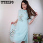 Woman Embroidery Floral Printed Dress Half Sleeve Chinese Style Long Party  Dresses Plus Size M-4XL
